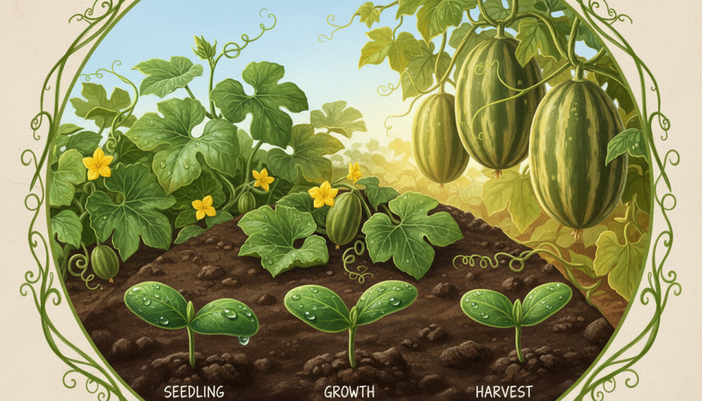 Santa Claus melon lifecycle and growth stages