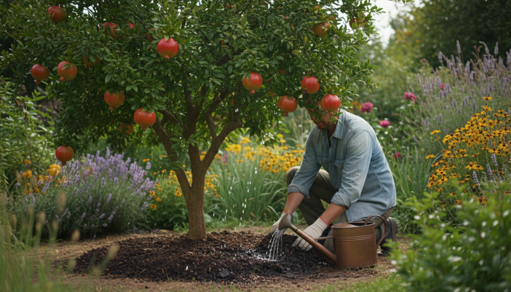 watering and mulching for pomegranate tree